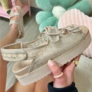 Nude rhinestone dad sandal